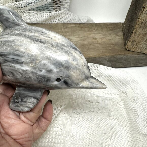 Handcrafted Marble Dolphin Sculpture  9-1/2" by 4-1/2" 2.50 lb - Picture 9 of 9